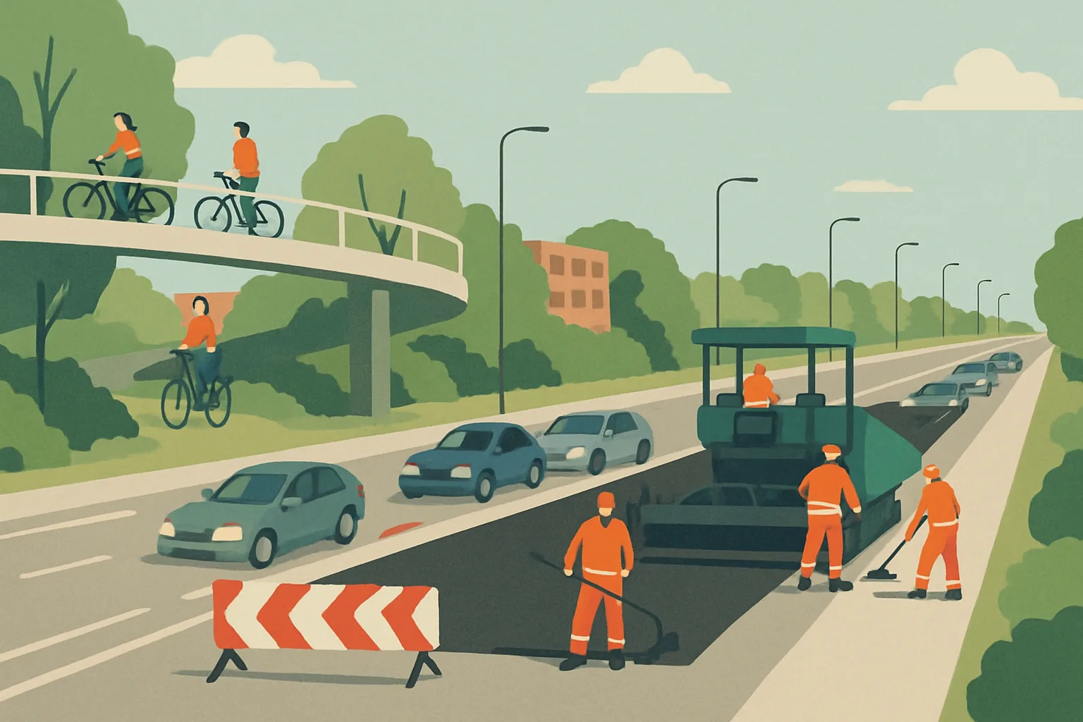 An illustrated view of roadworks and diverted traffic on the northern edge of Overvecht